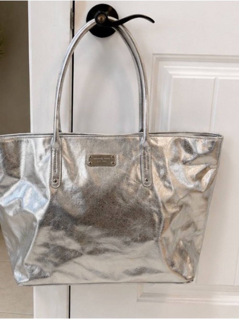 Michael Kors Silver Metallic Leather Tote Bag